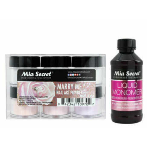 New Mia Secret Monomer 4 Ounce + MARRY ME Nail Art Powder 6 Colors Set