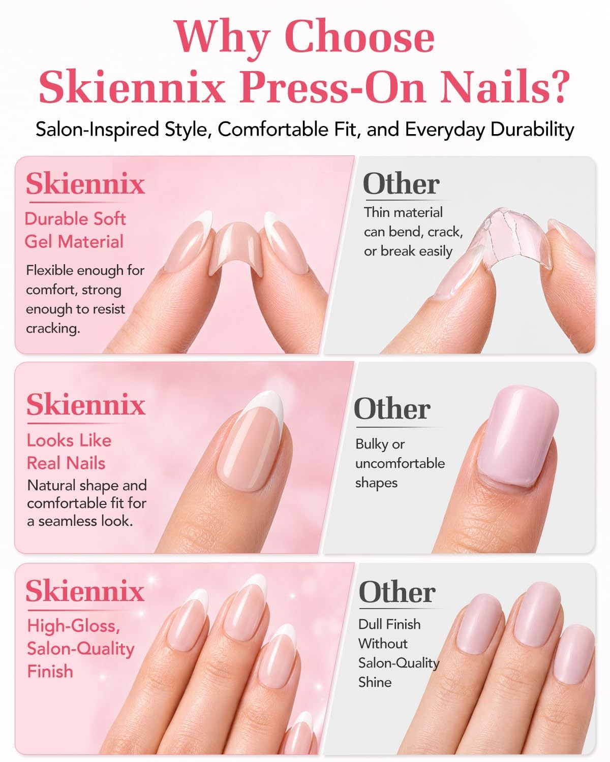 Skiennix Almond Press On Nails Gold Glitter Ombre French