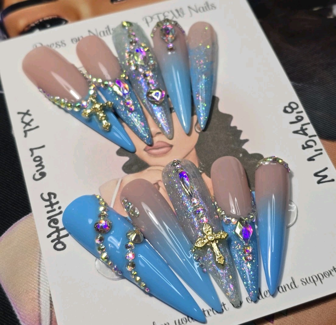 Handmade Press On Nails,Medium Size 1,5,4,6,8 XXL Long Stiletto