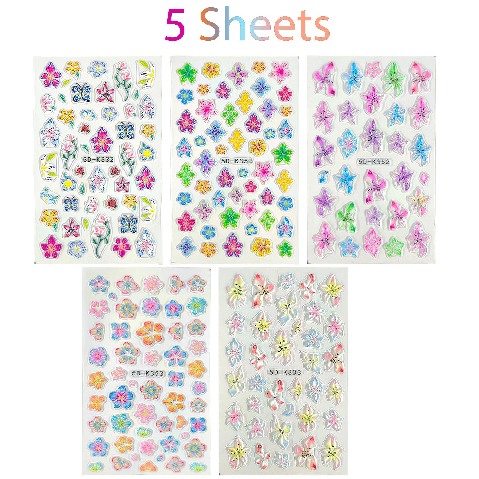 SEMATA Colorful Flower Nail Art Stickers Nail Decals for Women | 5D Embossed …