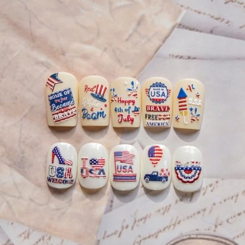 4th of July Nail Stickers Self-Adhesive Red Blue USA Flag Nail Regular Qwe-46
