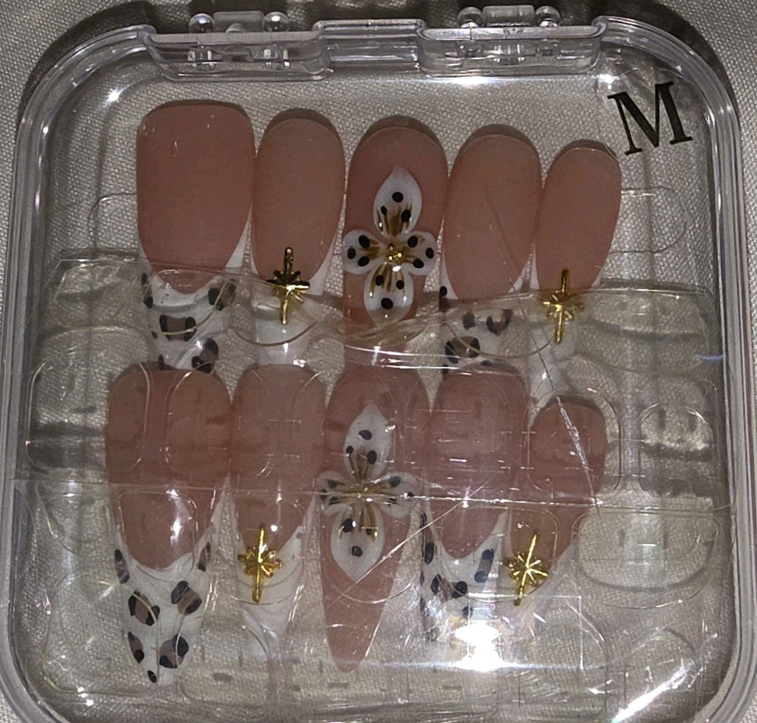 Press-On Nails Full Almond Cover Nude White Black Gold French Animal Acryli M