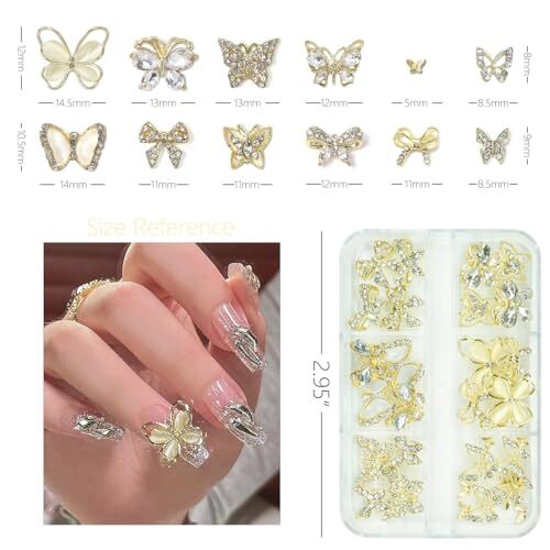 32 Pcs Butterfly Nail 1 Box Luxury Style Nail Charms – Golden Butterflies(A)
