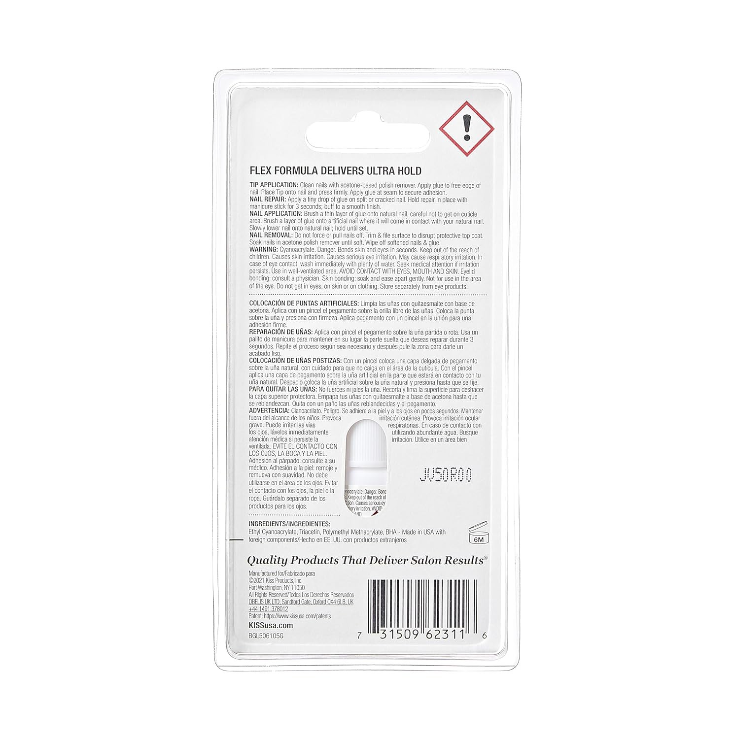 KISS PowerFlex Brush-On Nail Glue for Press On Nails, Ultra Hold Flex Formula 5g