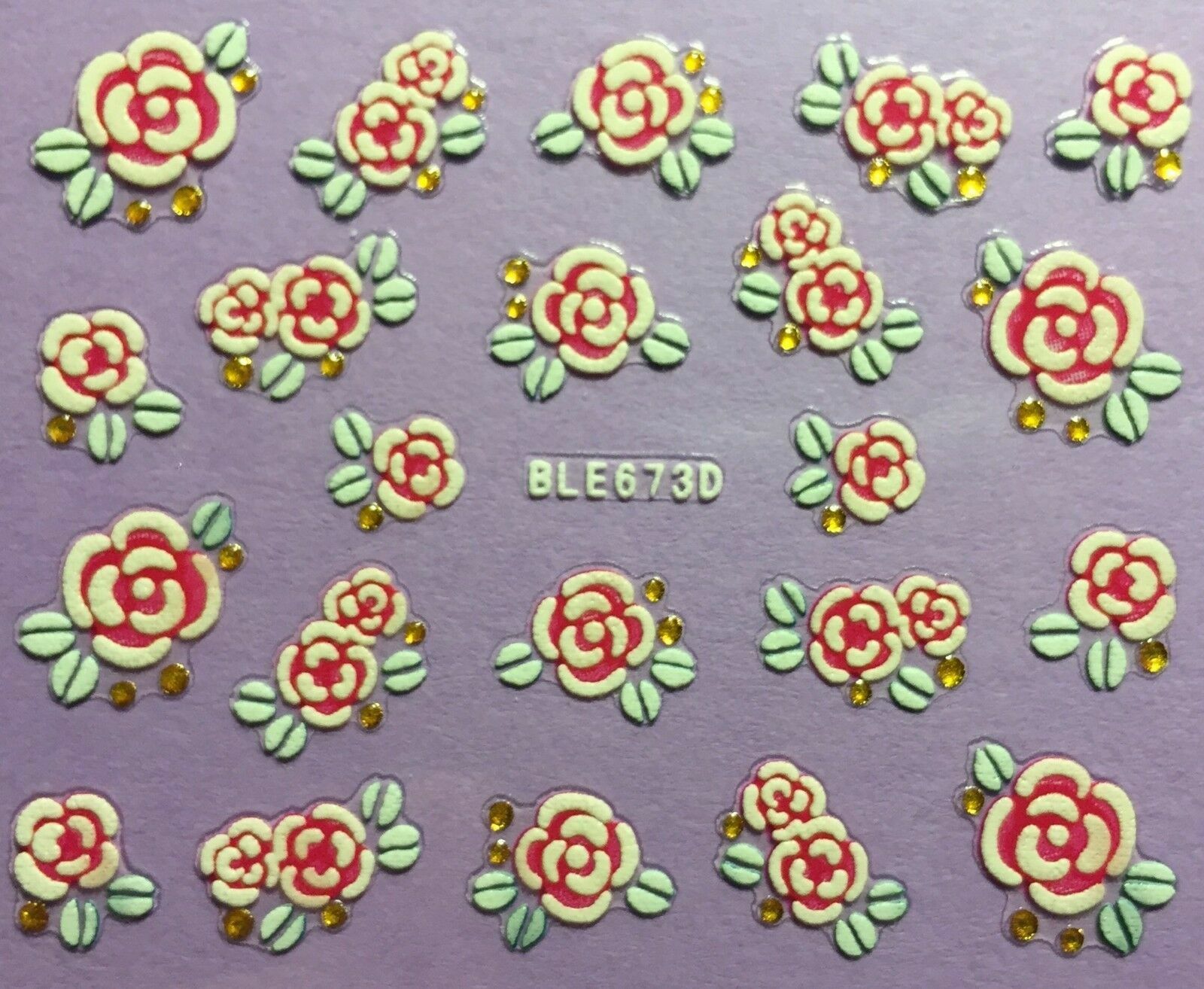 Nail Art 3D Decal Stickers Pretty Roses Rose Flowers BLE673D