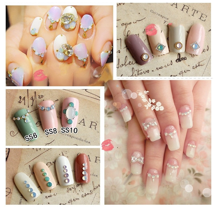 120pcs 3D Mixed Flatback White/Pink Jade Opal Rhinestones DIY Nail Art Crystal