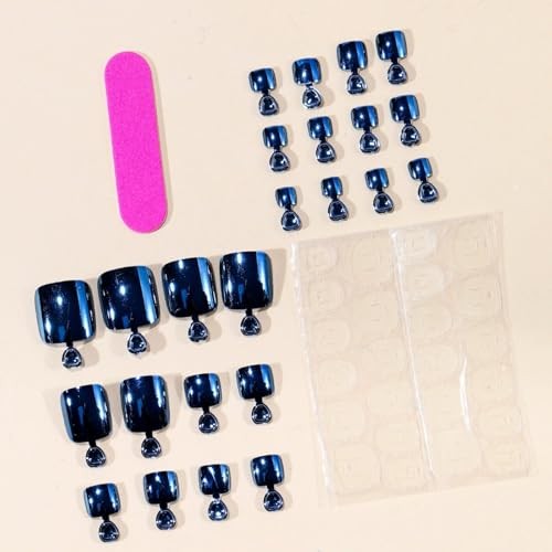 24Pcs Blue Press on Toenails Short Square Square Chrome False Toenails C12