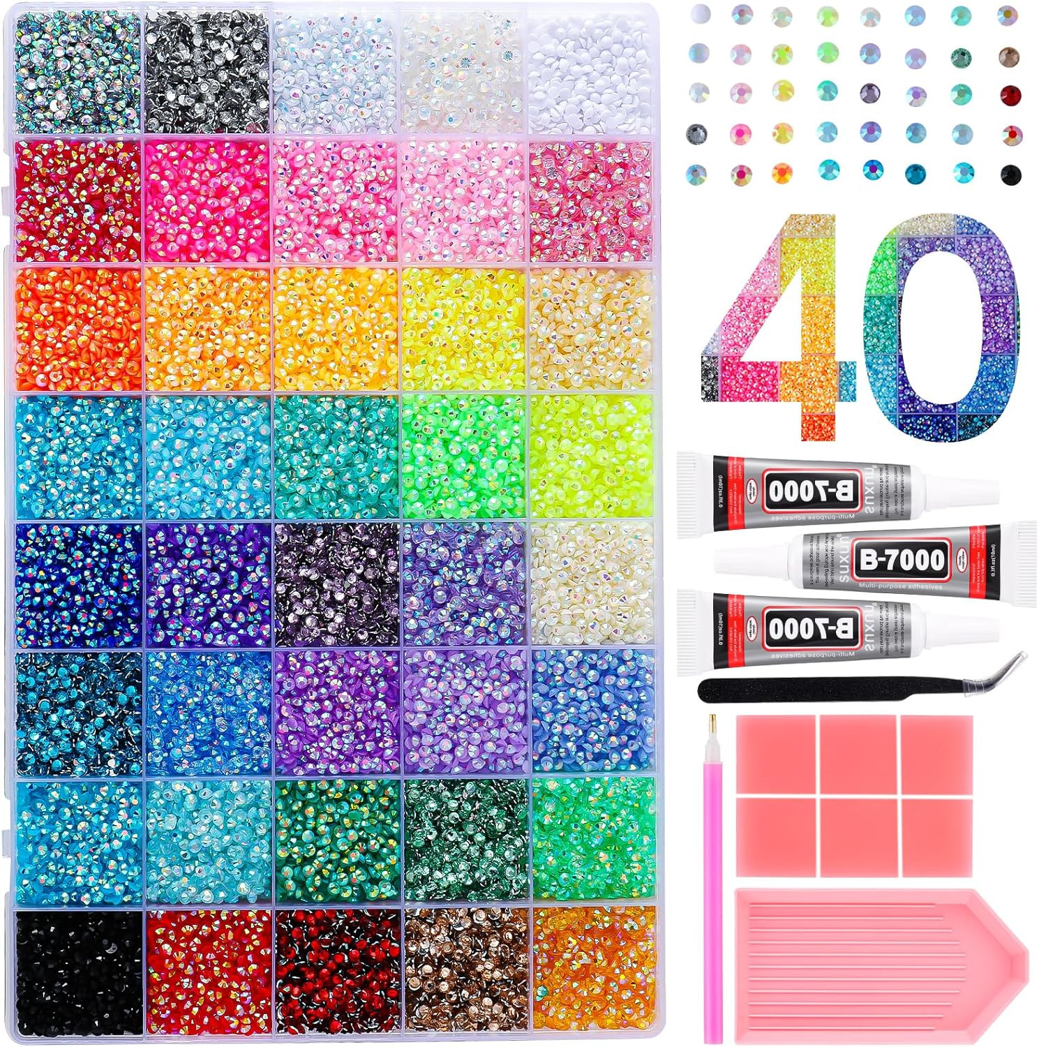 41000Pcs Bedazzler Kit with Rhinestones and Tools 40 Colors 3mm Resin Flat Back