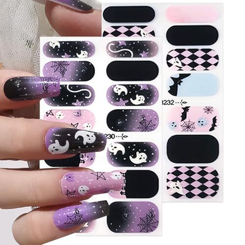 Halloween Gel Nail Strips Stickers DIY Self-Adhesive Halloween Full Nail Wraps
