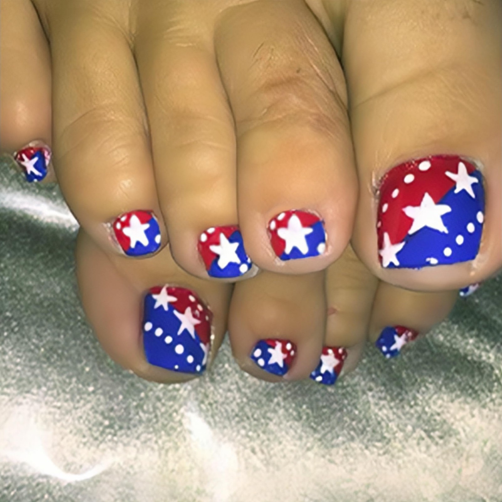 24Pcs 4th of July Press on Toe Nails Short Square Fake Toenails Glossy Red Bl…