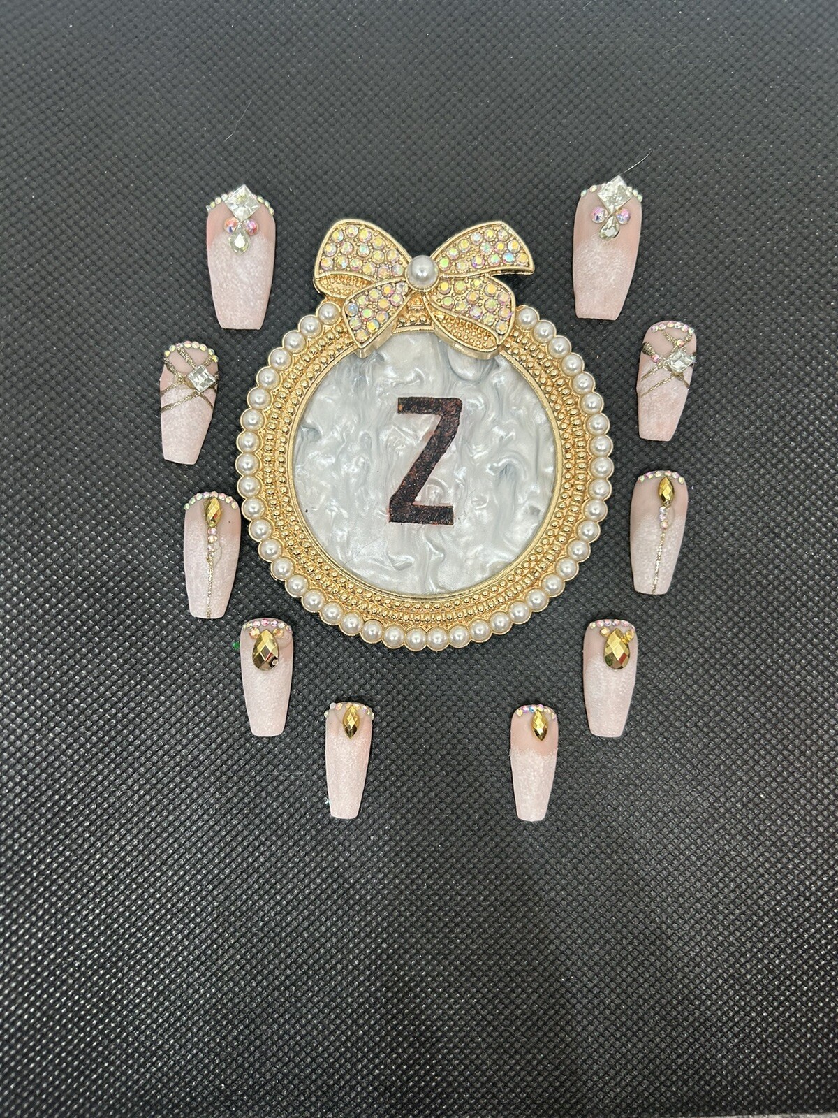 Z NAILZ! Gorgeous Handmade M Coffin Matte W/“Diamond” Bling Press On Nails