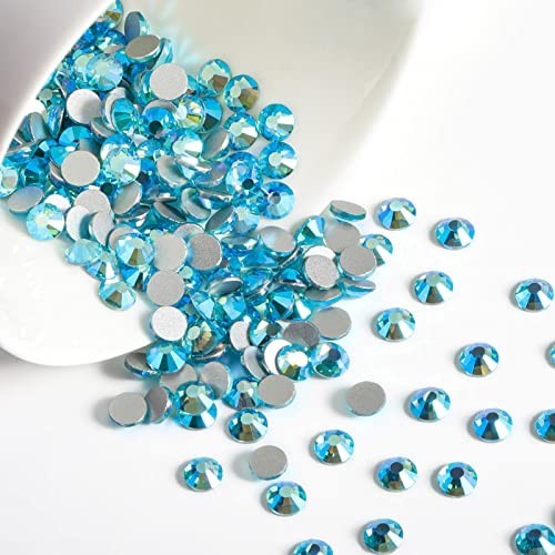 Flat Back Crystal Rhinestones Aquamarine AB SS20 1440pc Glass Nail Art Glue Fix