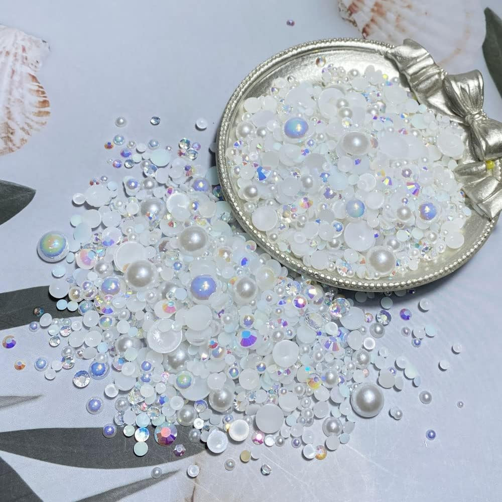 Tingoons 50G Mixed 3-10Mm Flatback Rhinestones Half round Pearls for DIY Crafts