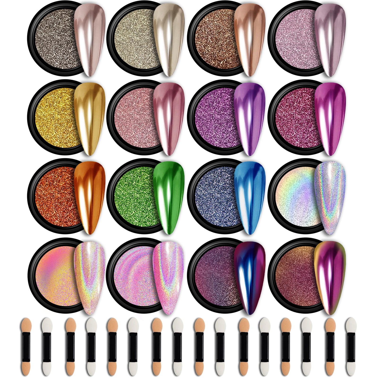 GELPARTY 16 Colors Chrome Nail Powder Set, Premium Mirror & Holographic Effec…