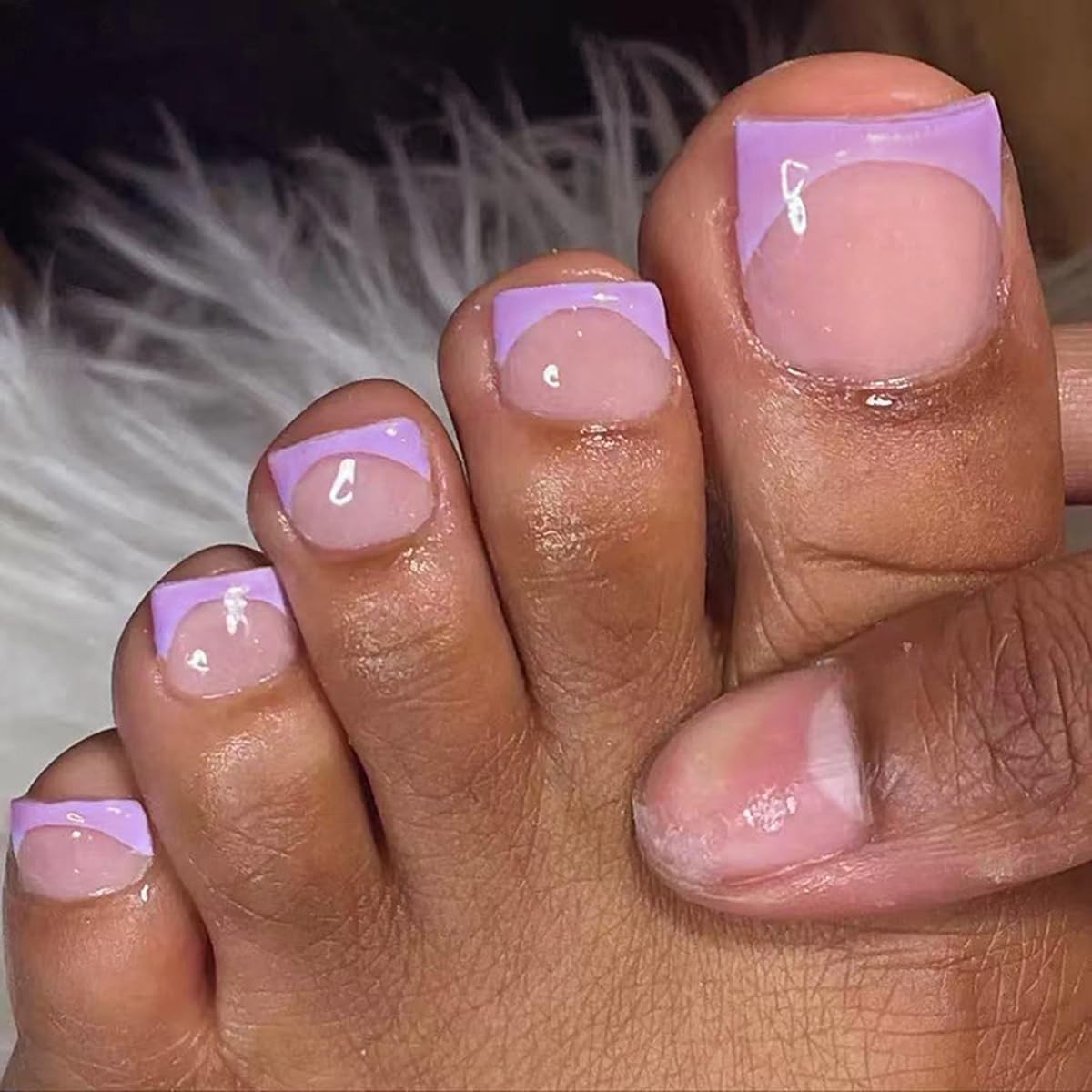 French Tip Press on Toenails Nude Fake Toenails Short Square Toe Nails Press …