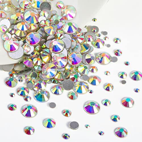 Rhinestones for Makeup,8 Sizes 2500pcs Flatback Rhinestones Eye Crystal AB