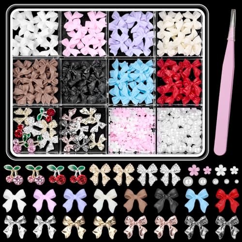3D Bows Nail Charms and Gems, Color Bows for Nails Bow Tie Nail Art Charms
