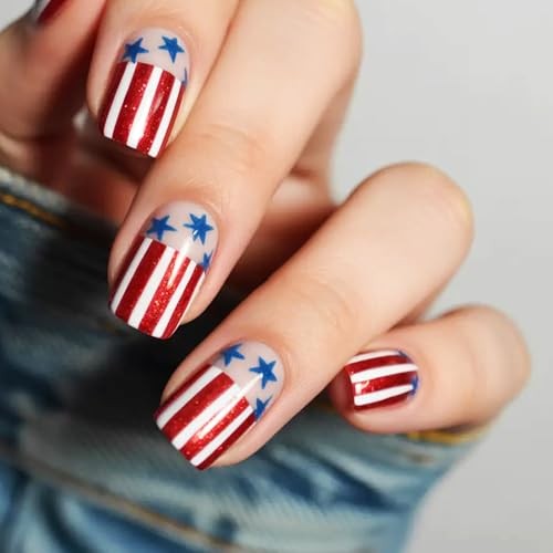 American Flag Acrylic Fake Nails 4th of July – Press on Nails – 4th of July 6