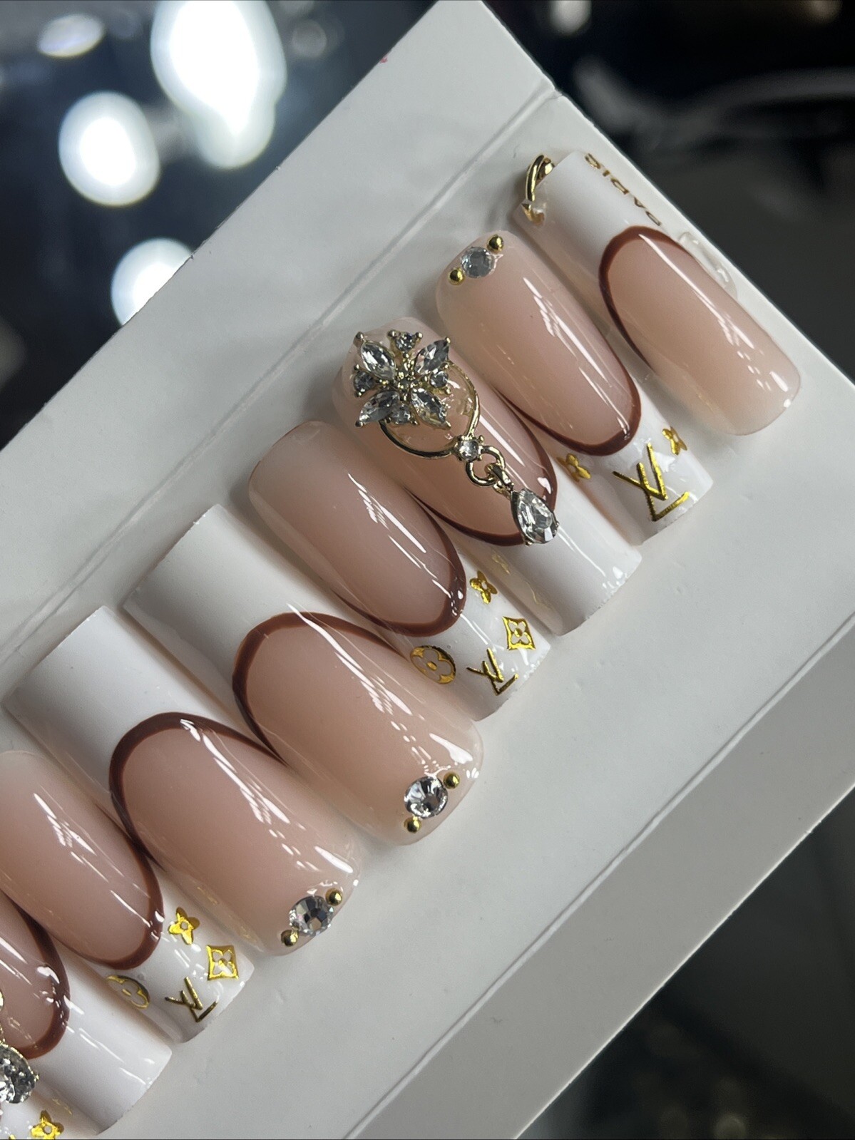 💎 CUSTOM Hard Gel Press On Nails, BLING NUDE , 10p FULL SET W Kit LONG SQUARE