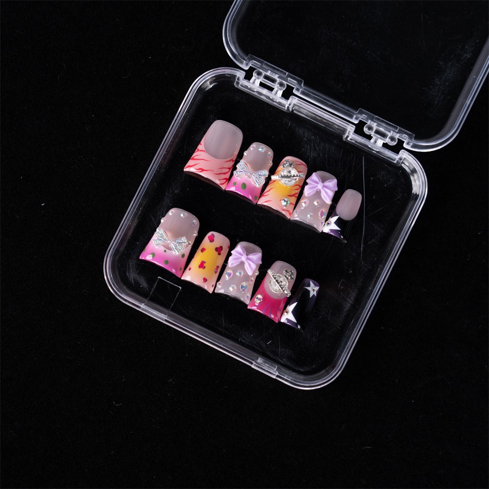 Handmade Press On Nails High Quality Y2K Bow Duckbill Square Fake Nails Gift