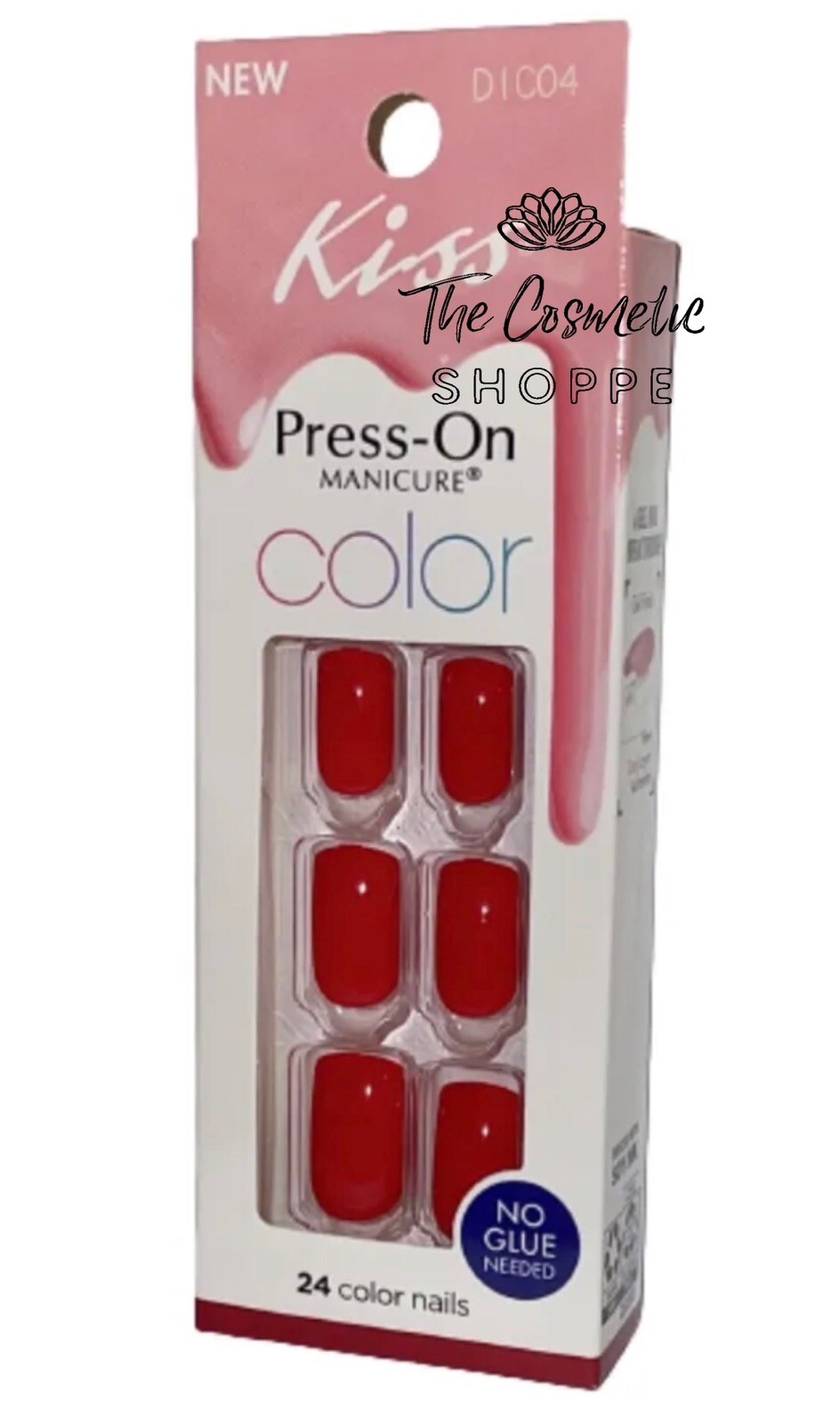 Kiss Press-On Manicure Color Medium Length Shiny Red Nails DIC04 x 1