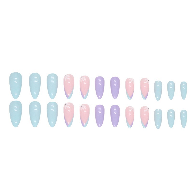 Press On Nails Reusable Almond Long Pastel Nail Tips 5 Accessories