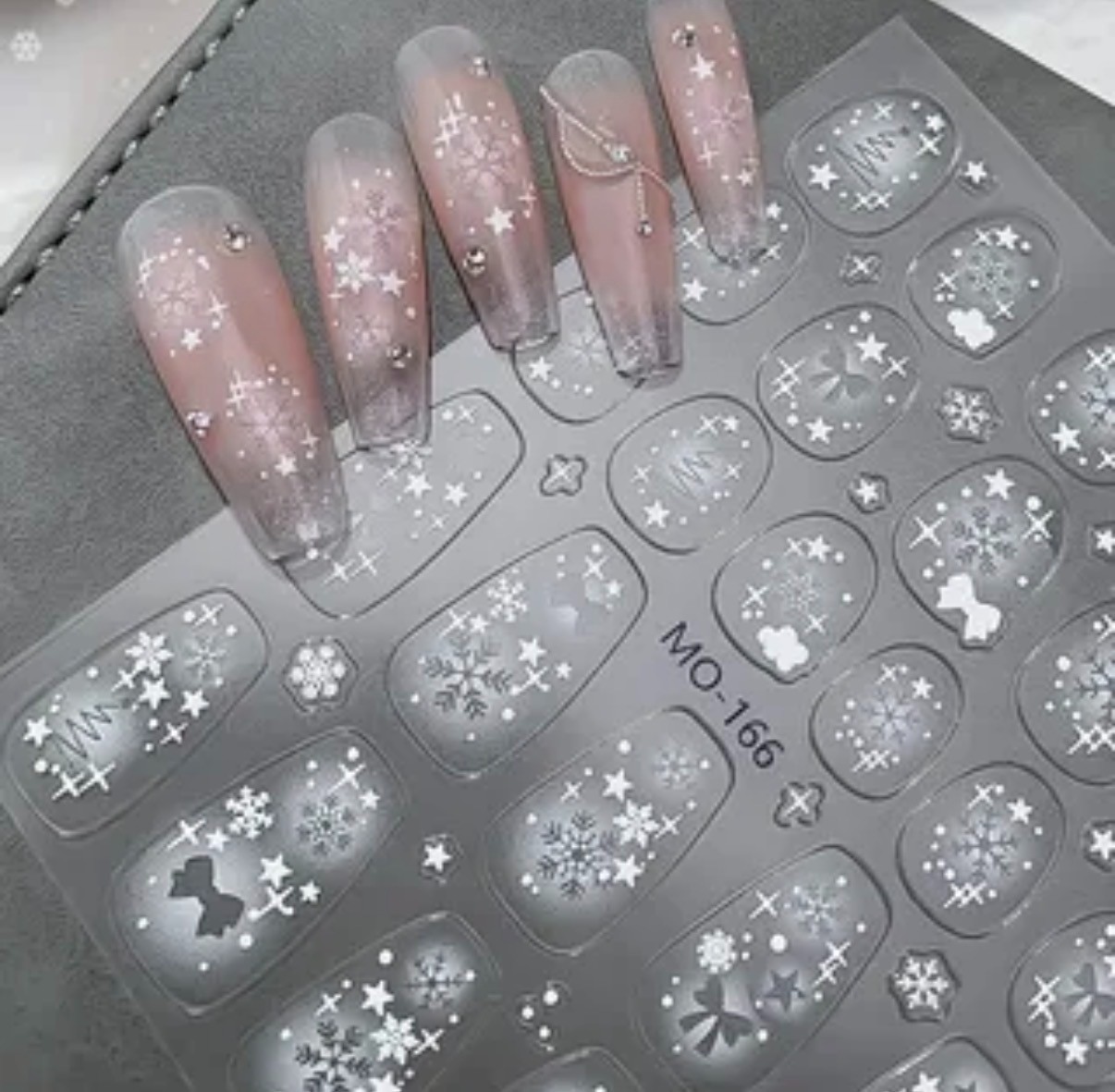 NAIL ART STICKERS 5D EMBOSSED WHITE ASSTD STARS , SNOFLAKES, CLOUDS MO-166