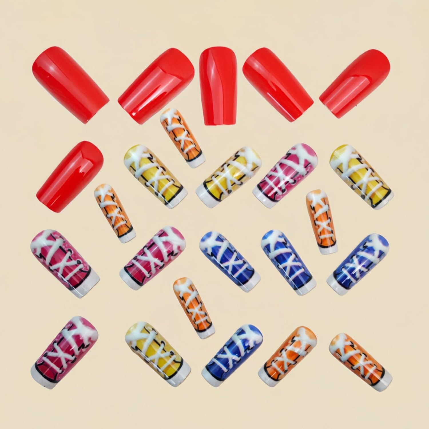 Colorful Sneaker Design Press-on Nails, 24 Pcs Reusable Artificial Nails with