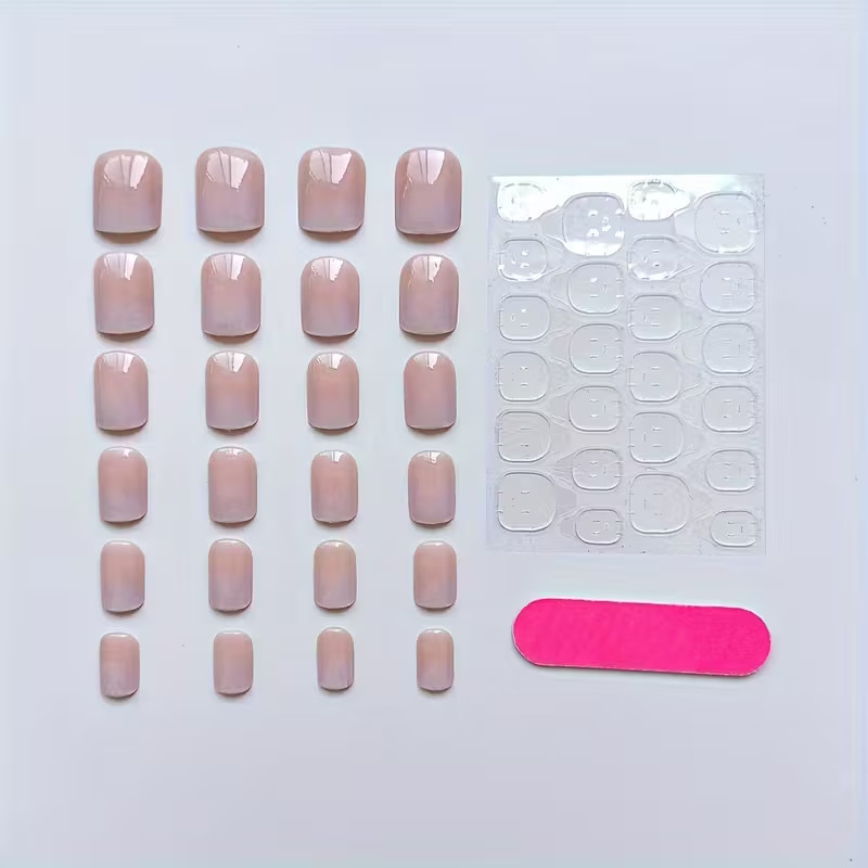 Glossy Pink Gradient Reusable Press-On Nails Short Length Square 24 Pieces