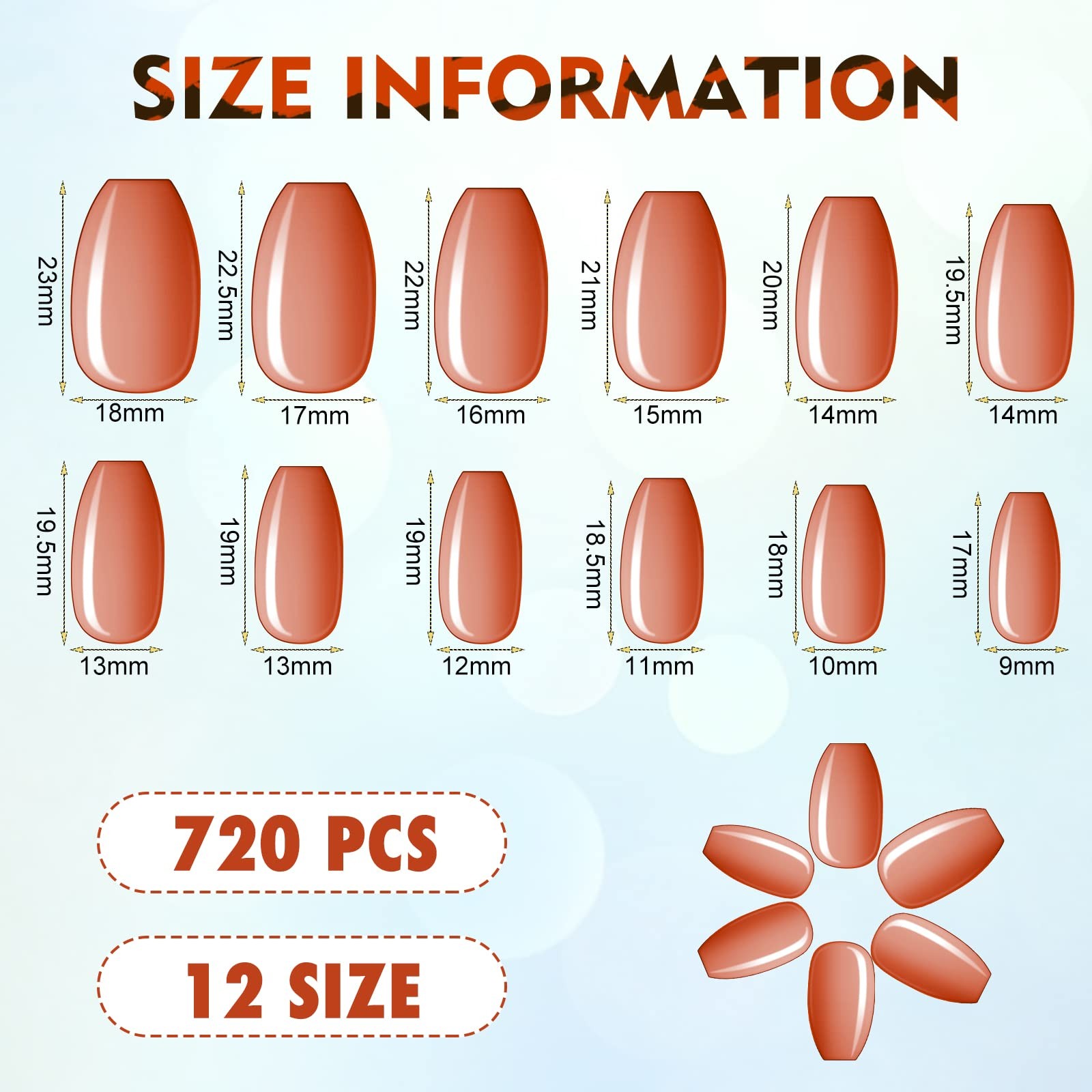 720 Pieces 30 Sets Medium Square False Nails Artificial Ballerina Glossy Pres…