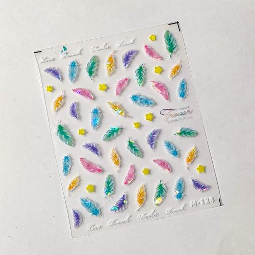 Nail Art Stickers 5D Embossed Nail Decals White Green Blue Pink Leather Feather
