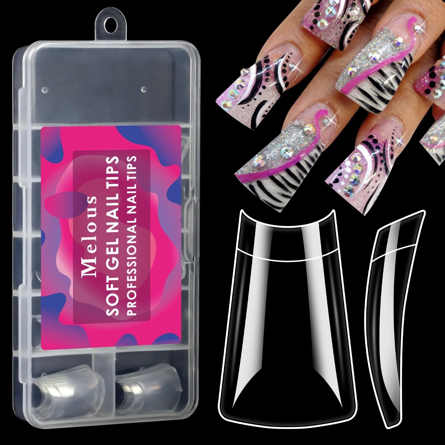 Duck Nail Tips, Melous 120 PCS Soft Gel Tips Pre Buff Full Cover Nail Tips Half