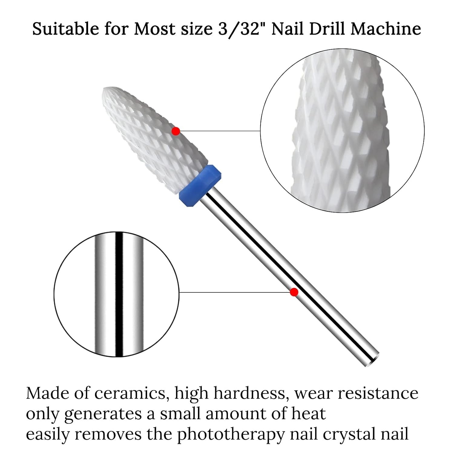 Ceramic Nail Drill Bits 10Pcs- 3/32 Drill Bits Set for Acrylic Gel Nails
