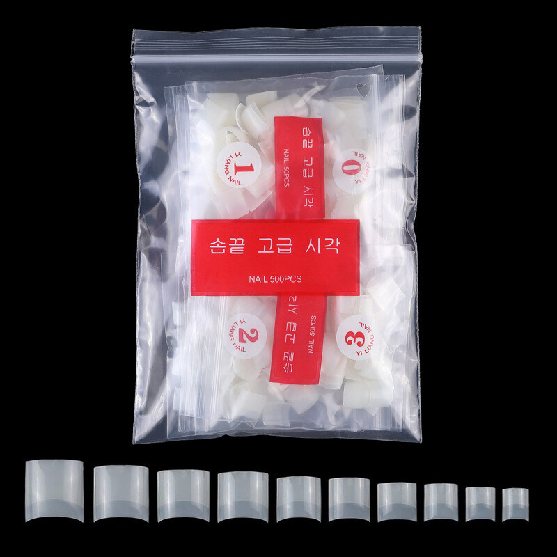 Square Nail Tips Half Cover Natural Clear Acrylic Nails French Short False Nails