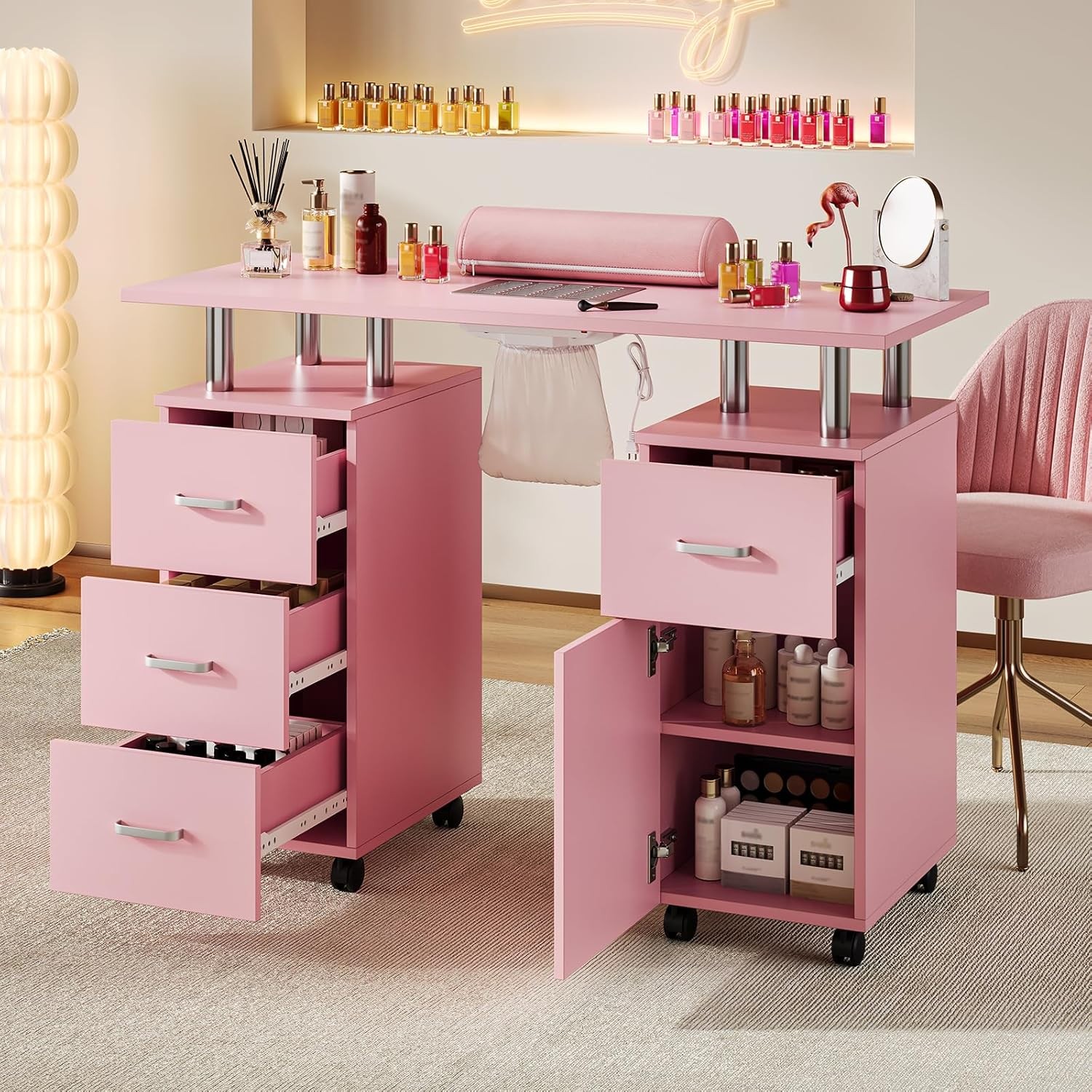 GRAVEE Manicure Table Nail Desk Station w/Electric Dust Collector Drawer Cabinet