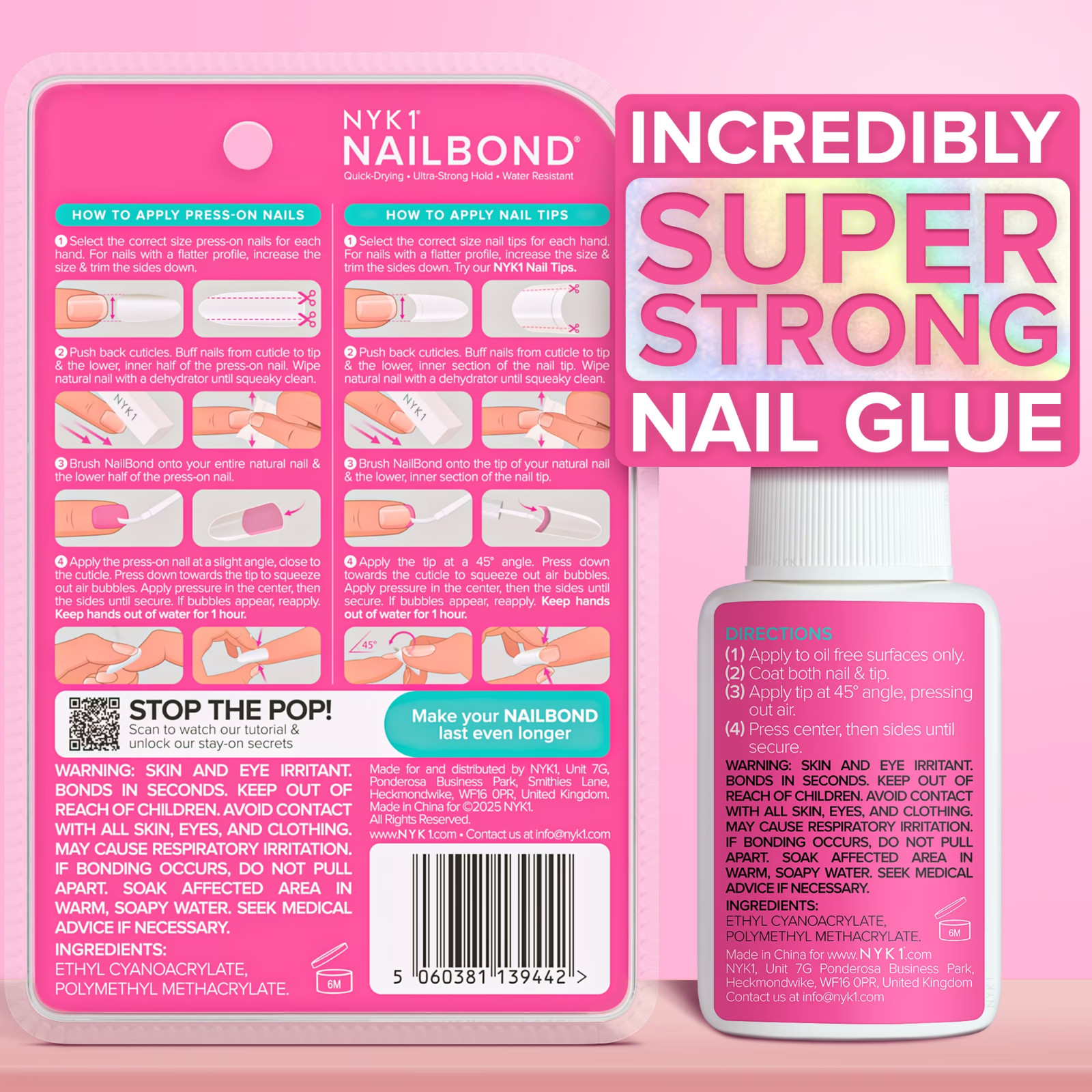 NYK1 NailBond Super Strong Brush On Nail Glue for Press On Nails 6ml 0.2 oz