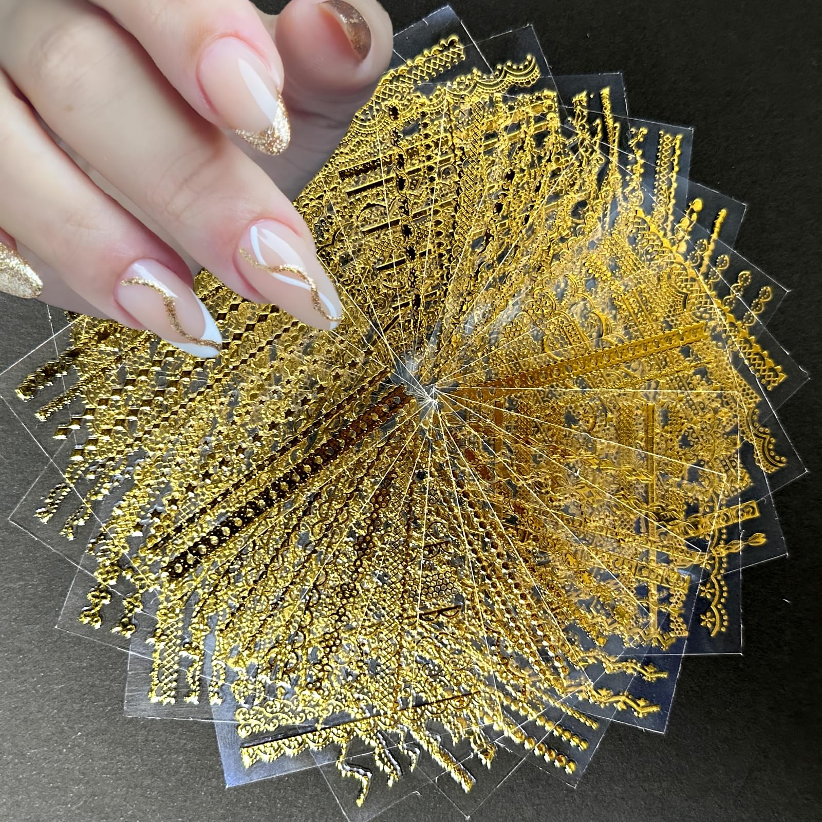 30 Sheets Gold Line Nail Art Stickers Gold Lace Nail Stickers 3D Self-Adhesive G