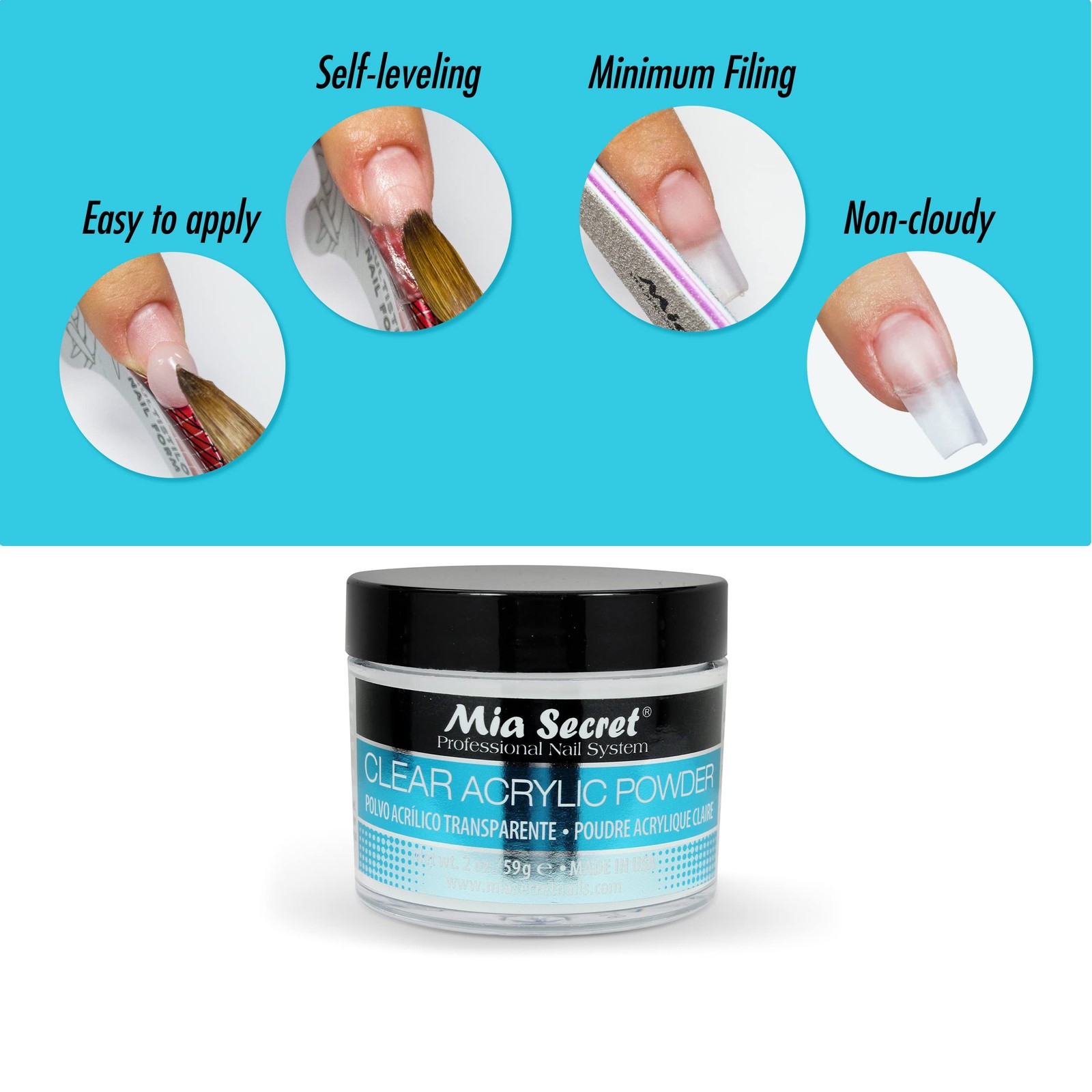 Mia Secret Clear Acrylic Powder 1 Ounce USA Made Salon Quality Nail Powder