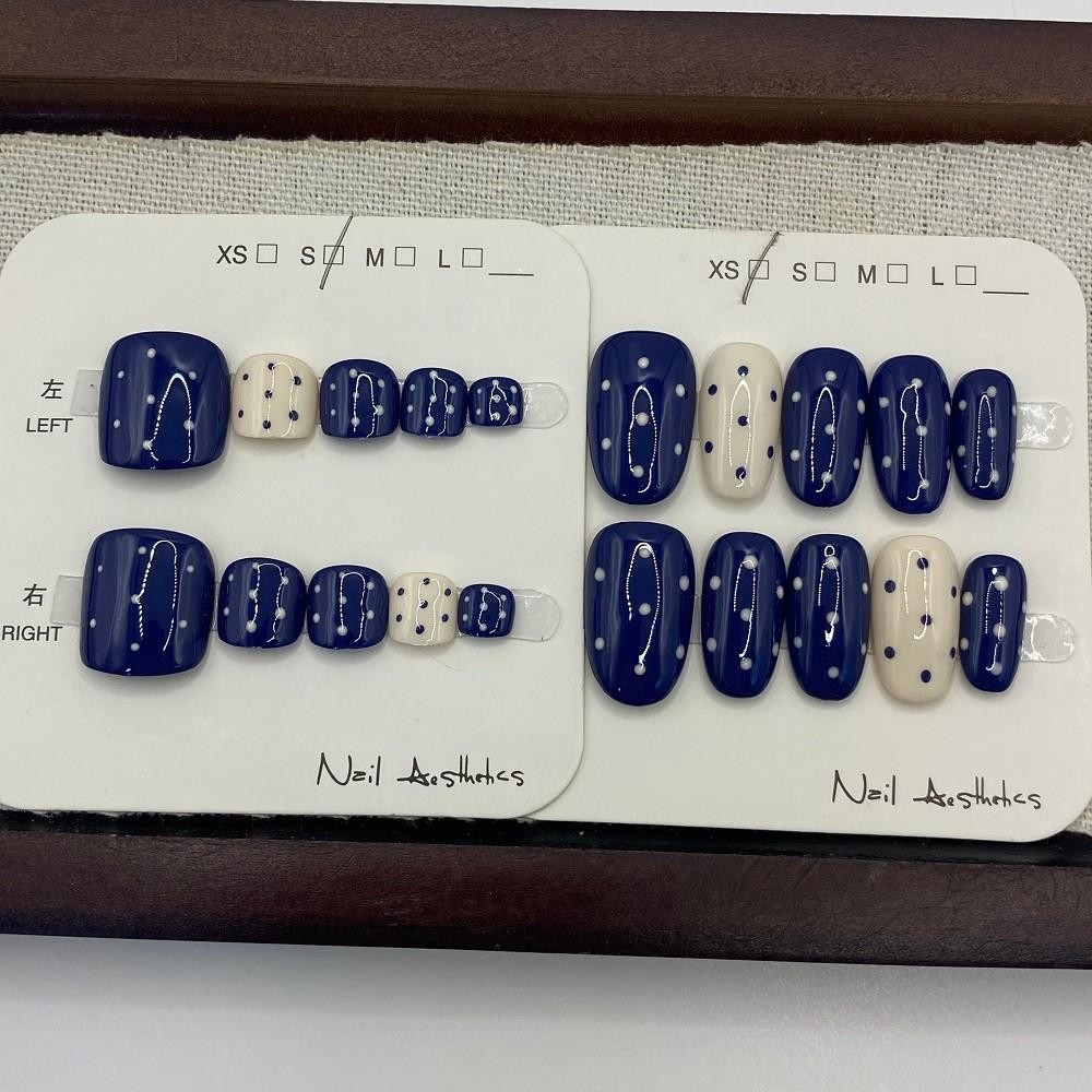 Handmade Fake Nail French Simple Contrasting Color Polka Point Press On Nail