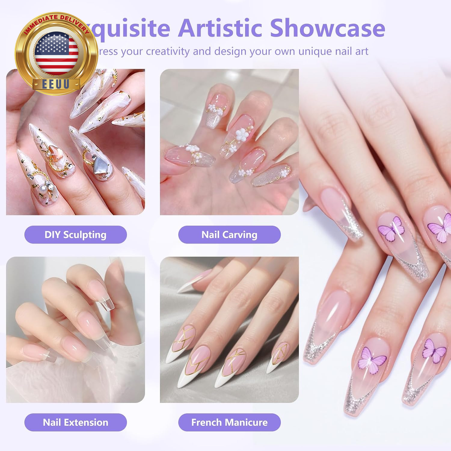Acrylic Nail Kit for Beginners: Clear White Pink Powder and Liquid Set – Profess