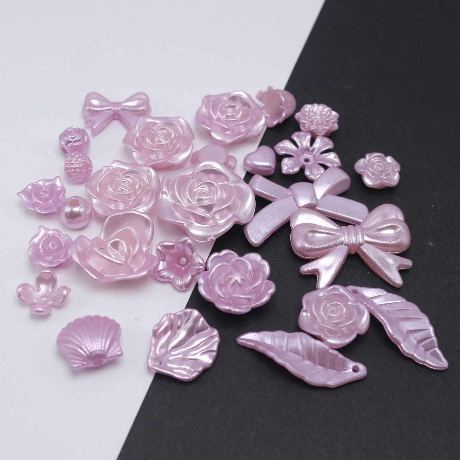 50pcs Mixed Baroque Pearl Beads Cabochons Flatback Flower Bows Leaves Cute Kawai