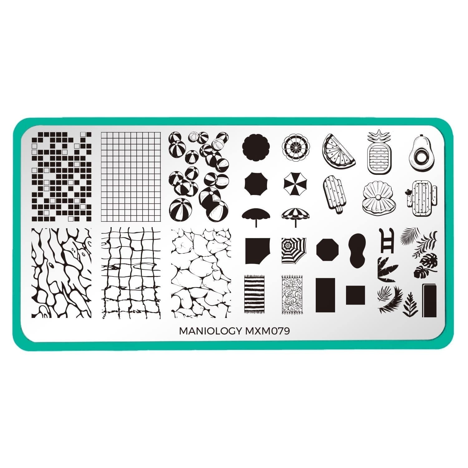 Pool Party Lap Life Maniology MXM079 Nail Stamp Plate Summer Swim Water Umbrella