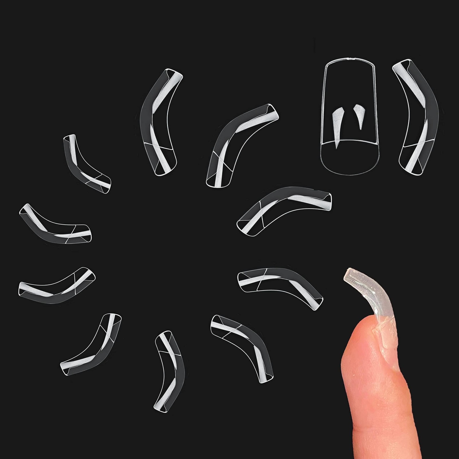 500 Pcs Halloween Clear Acrylic Nail Tips – Curved Short Square Tapered Claw 10