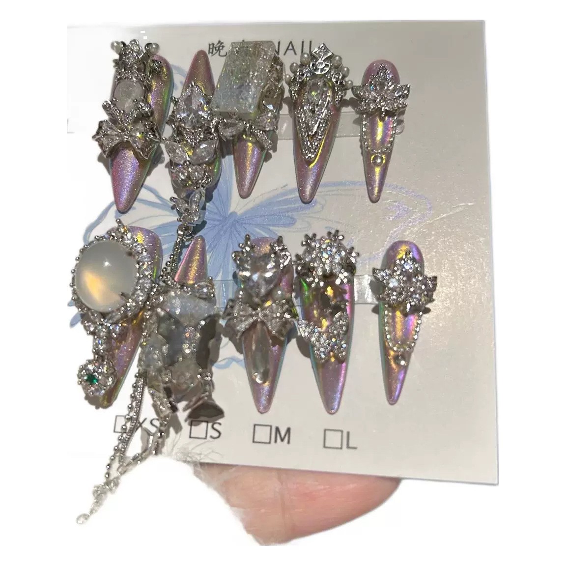 Handmade Magic Cat Eye Press On Nails Luxury Zircon Full Diamond Nails
