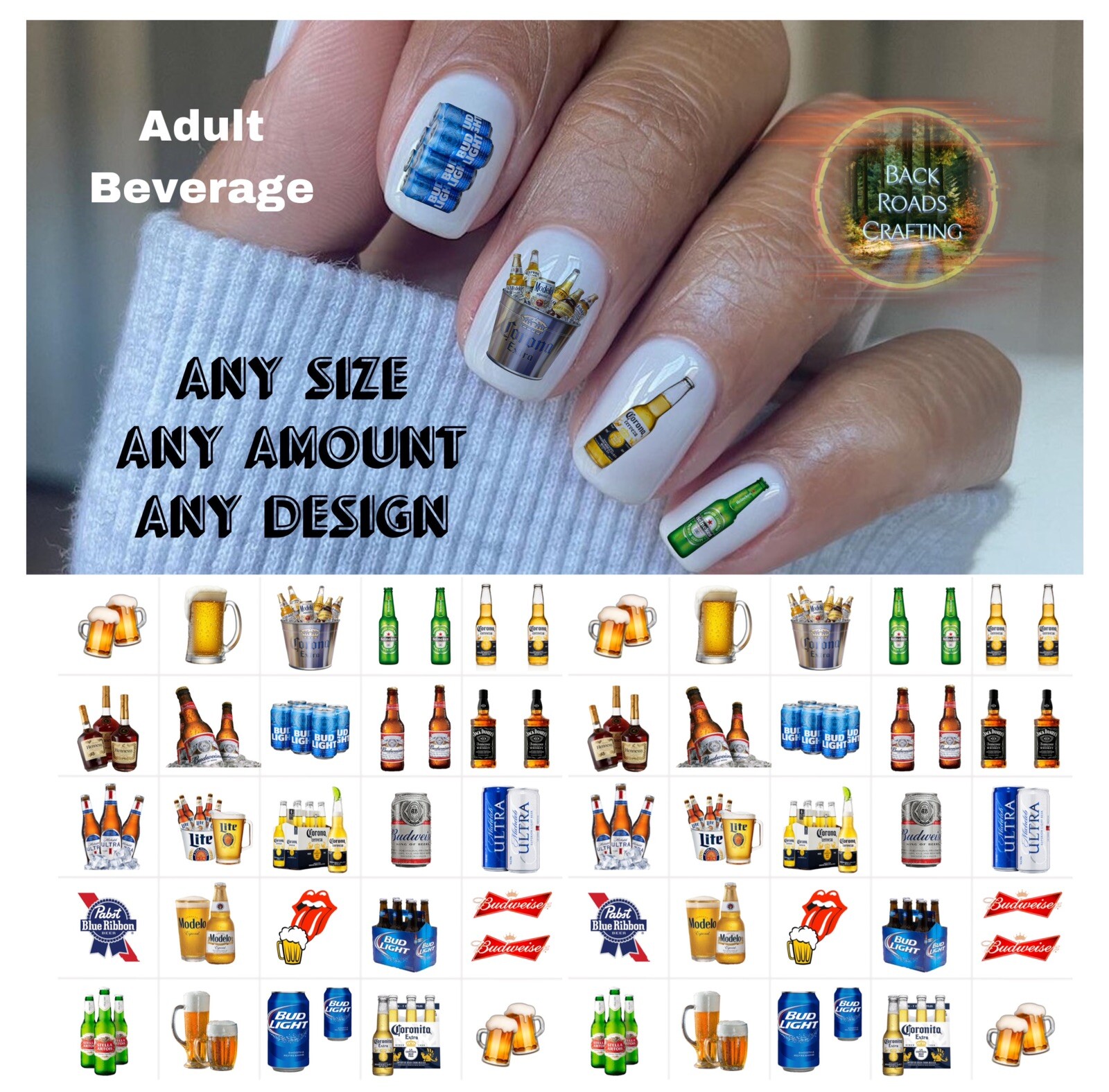 Adult Beverage Beer Waterslide Nail Decals Set Of 50 + Bonus & Instructions