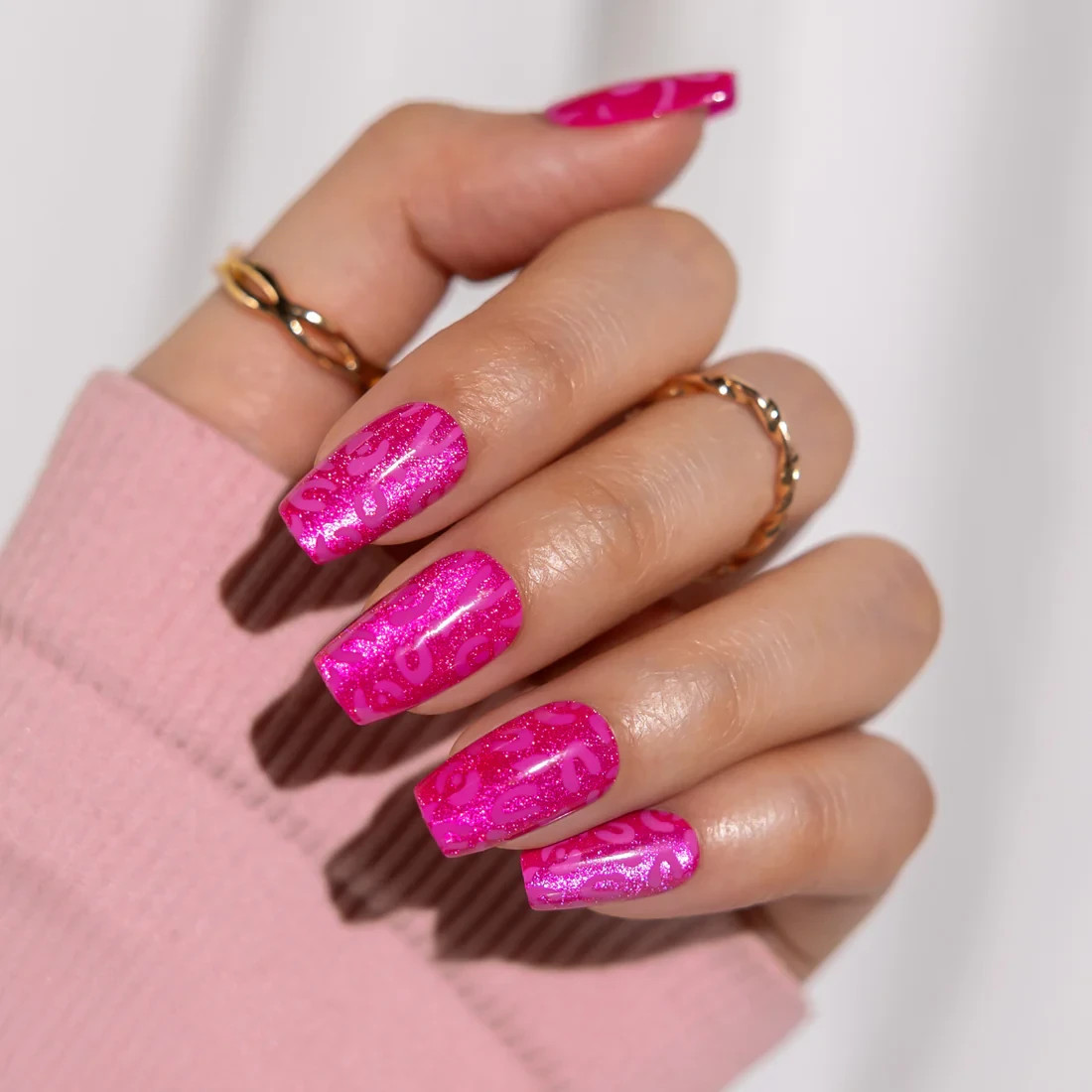 Red Aspen Press On Nails-Prowl in Pink, Pru Medium Coffin Leopard Pink
