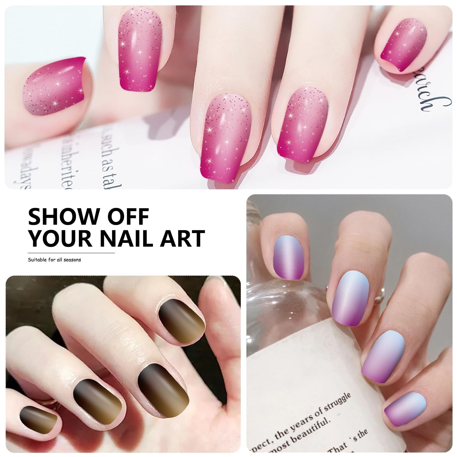 20 Sheets Glitter Nail Polish Stickers Full Nail Wraps for Women Gradient Col…