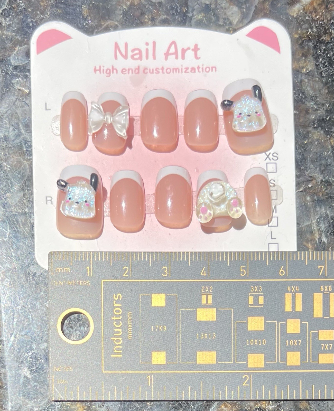Sanrio Pochacco Short Press On Nails Glow In The Dark 3D Charms White French Tip