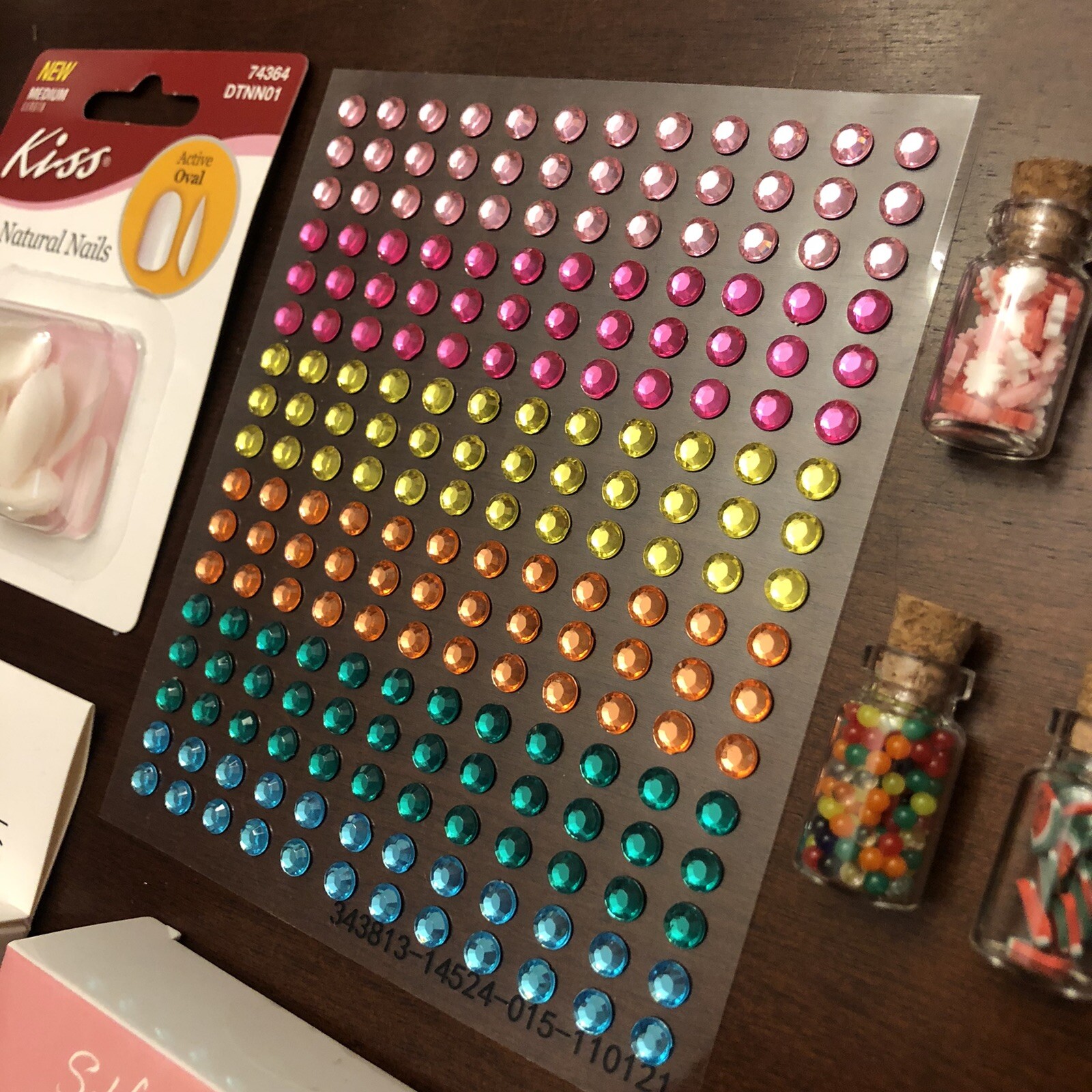 4 SETS PRESS ON NAILS Nail Art Tiny Gems Food Miniatures Acrylic Jewels Jars