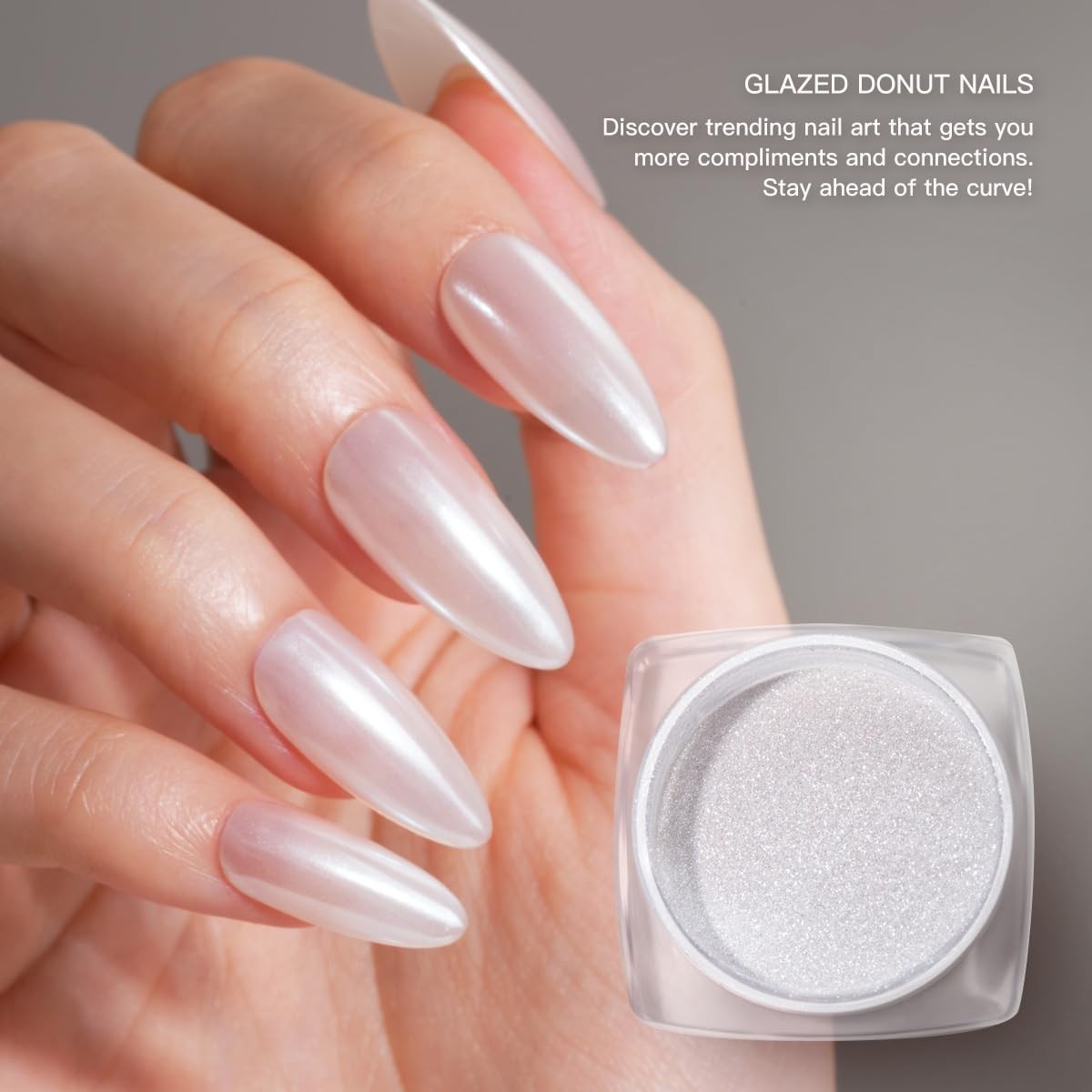 Glazed Donut Nail Chrome – White Pearl Chrome Nail White Chrome for Nails, Hi…